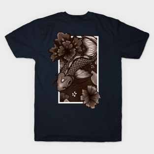 Koi Fish Swimming Through Water and Flowers - Copper Edition T-Shirt